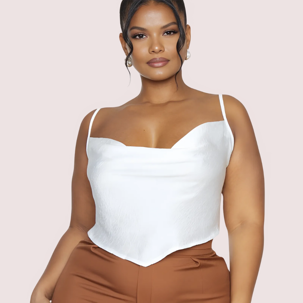 Plus  Size White Satin Cropped Cowl Neck Cami Top