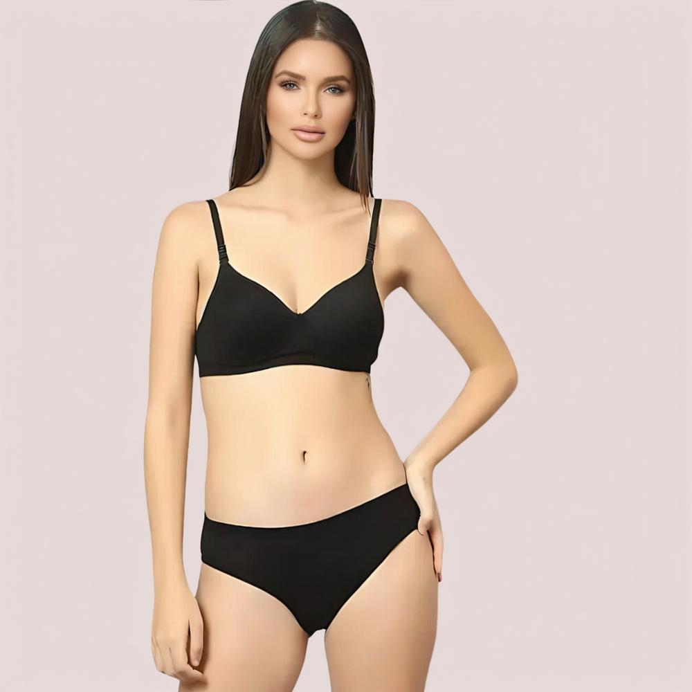 Cherry Hug – Black Cotton Bra &amp; Panty Set