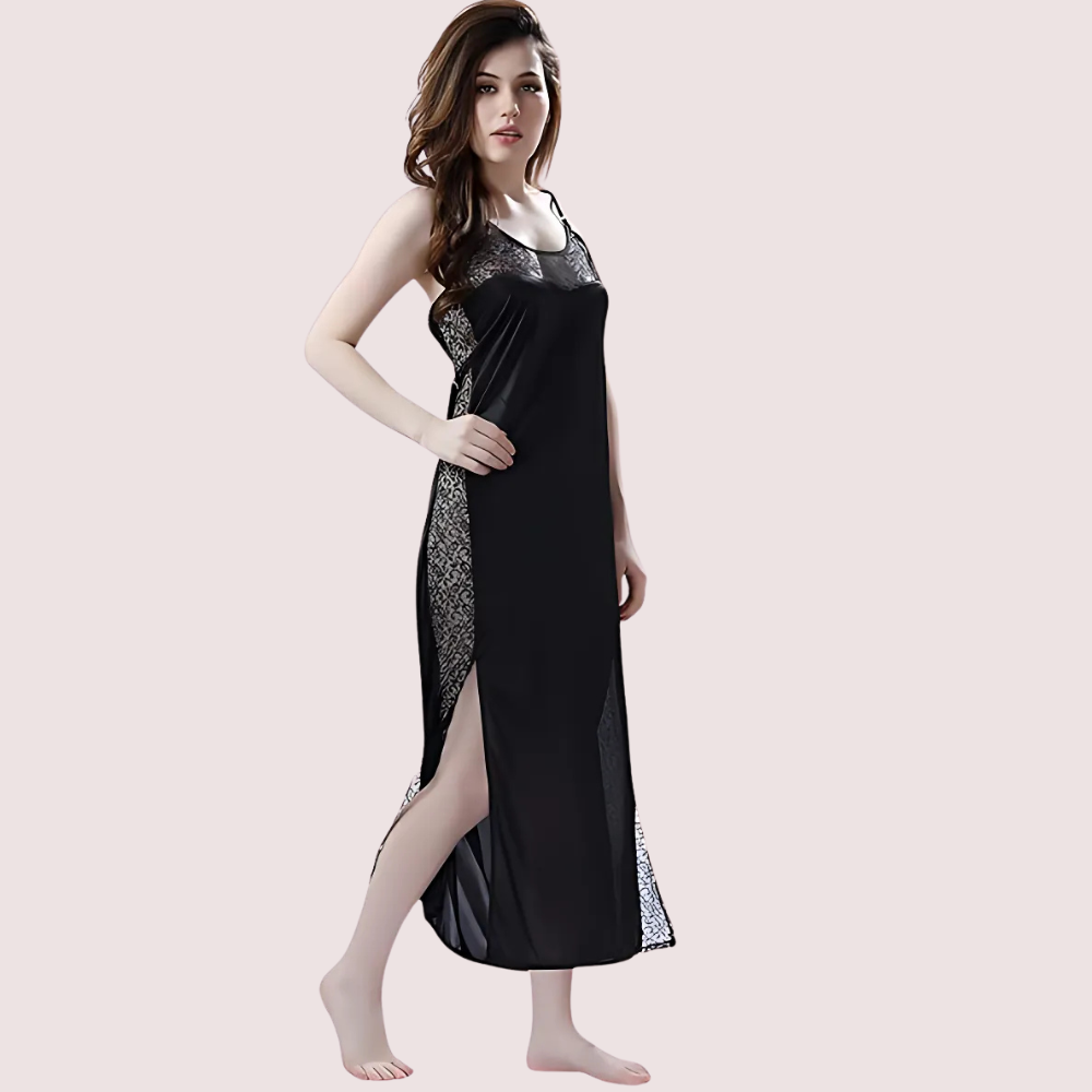 Elegant Lace Seductive Black Nightgown