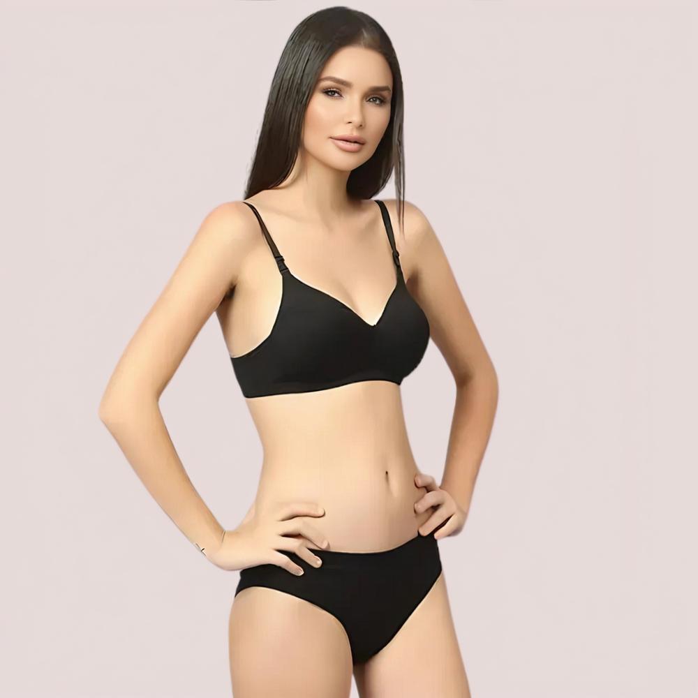 Cherry Hug – Black Cotton Bra &amp; Panty Set