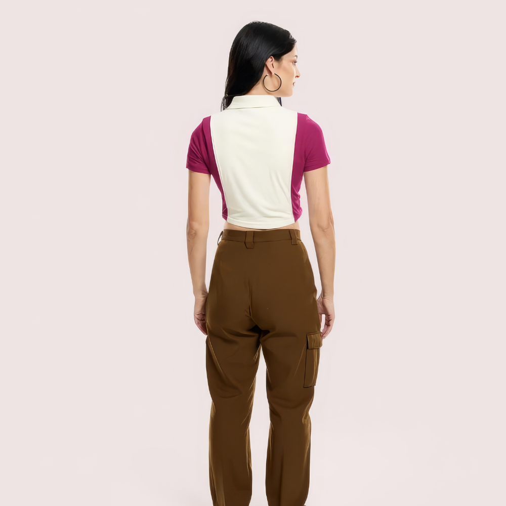 "Campus Cool" Zip Polo Crop Top – Maroon &amp; White