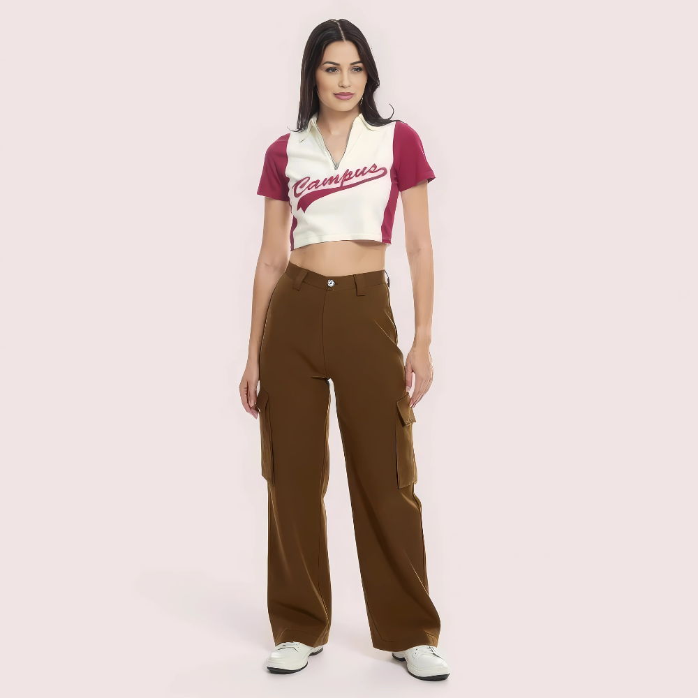 "Campus Cool" Zip Polo Crop Top – Maroon &amp; White