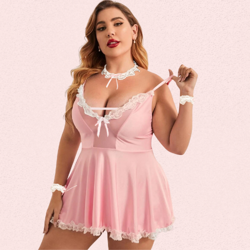 French Daina Stylish Pink Apron Maid Outfit with Luxury Panty Gift